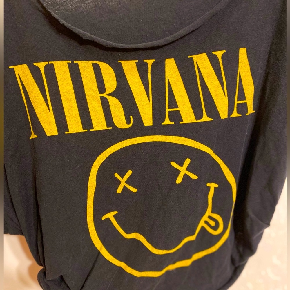 Nirvana Black and Yellow cropped band Tee off the shoulder graphic tee